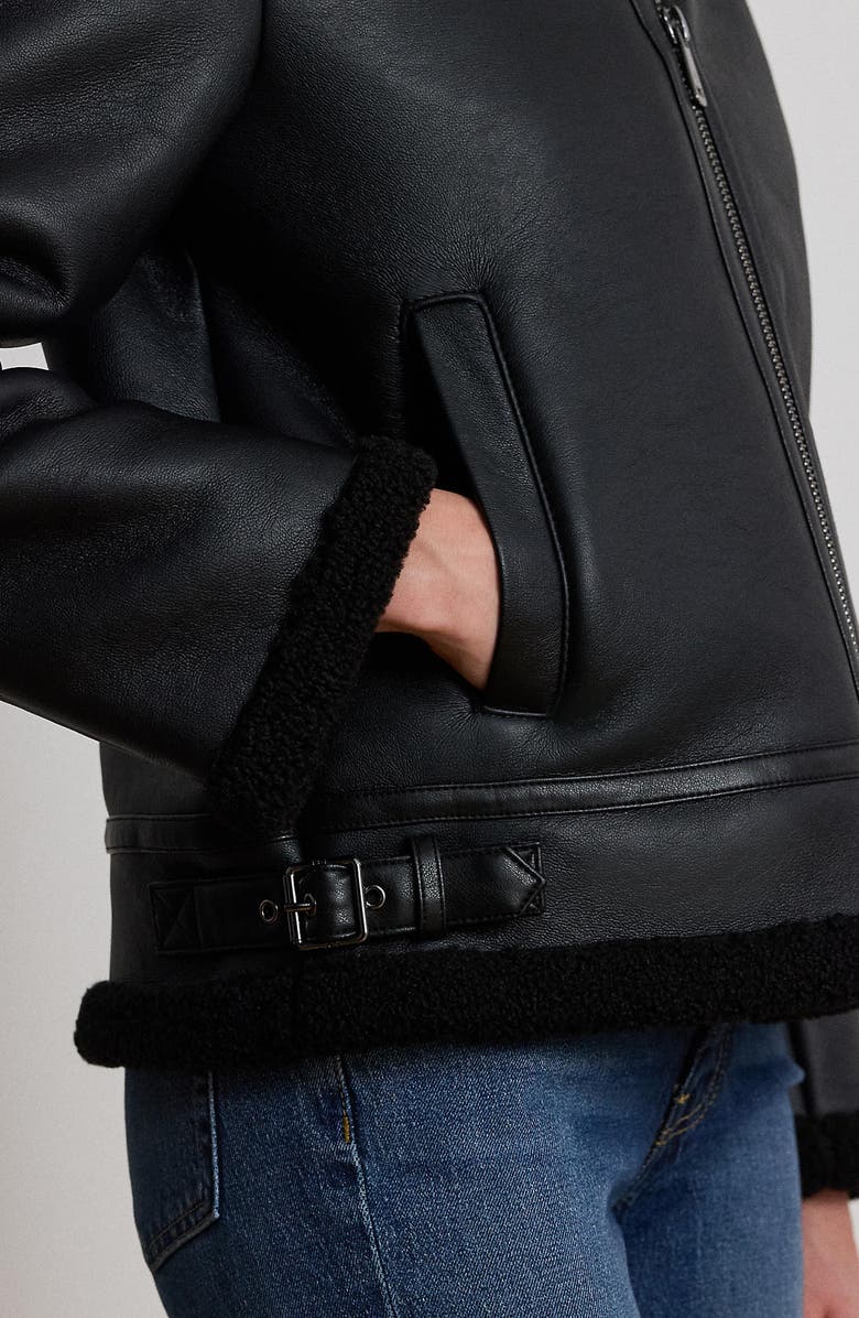 Lauren Ralph Lauren Faux Leather & Faux Shearling Bomber Jacket, Alternate, color, Black