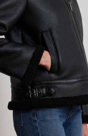 Faux Leather & Faux Shearling Bomber Jacket