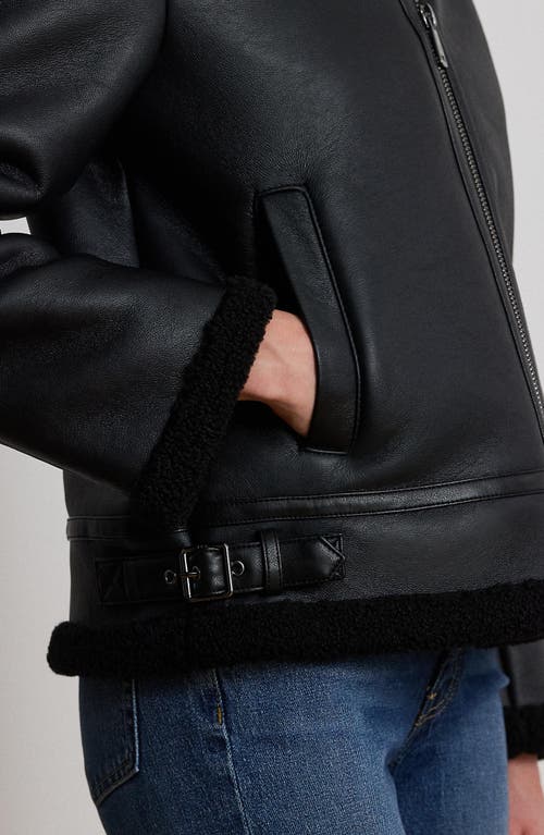 Ralph Lauren Lauren Faux Leather & Faux Shearling Bomber Jacket In Black