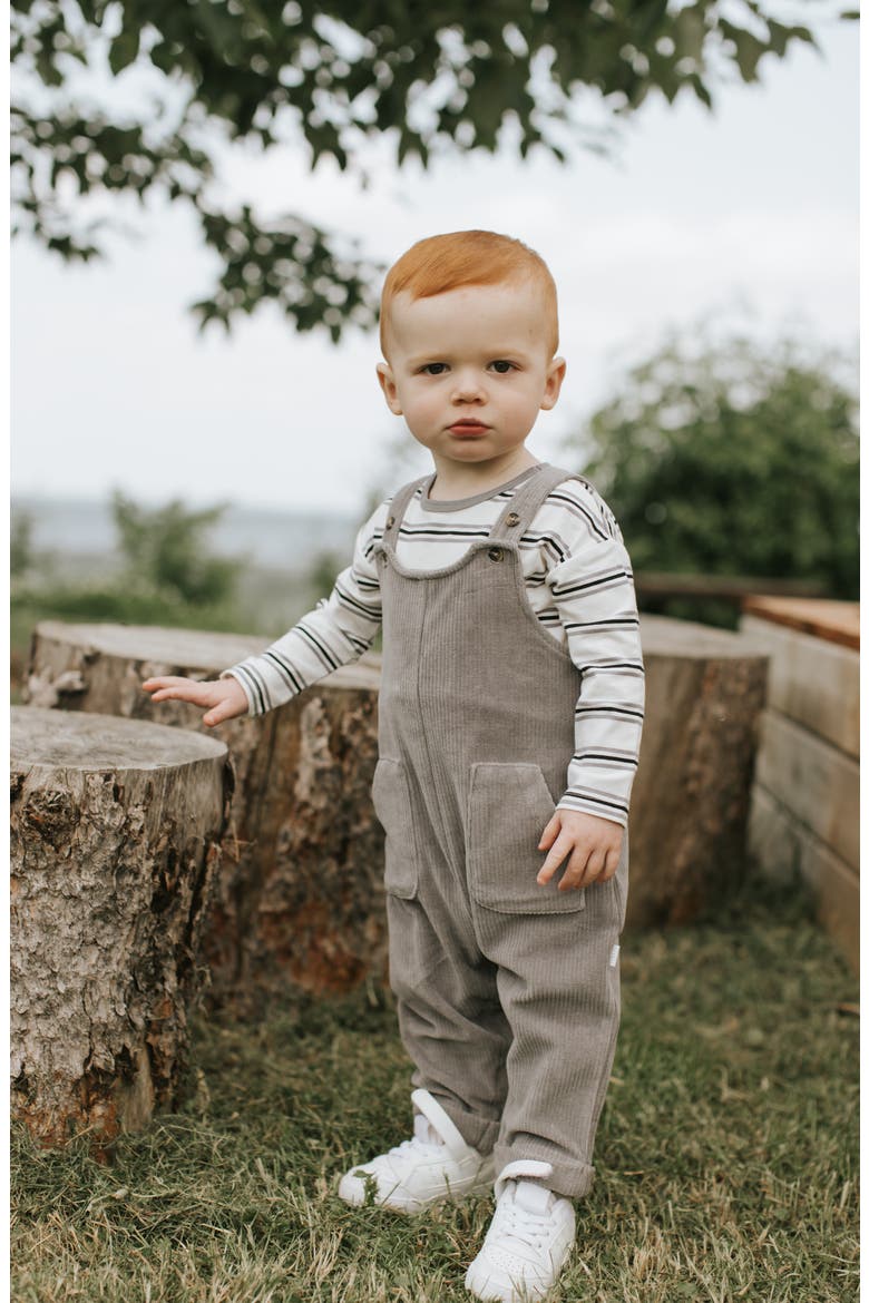 Long Sleeve Top & Corduroy Overalls Set, Alternate, color, MEDIUM GREY