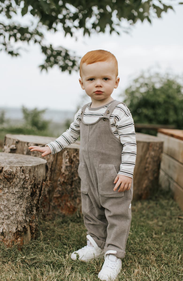 FIRSTS by Petit Lem Long Sleeve Top & Corduroy Overalls Set, Alternate, color, Medium Grey