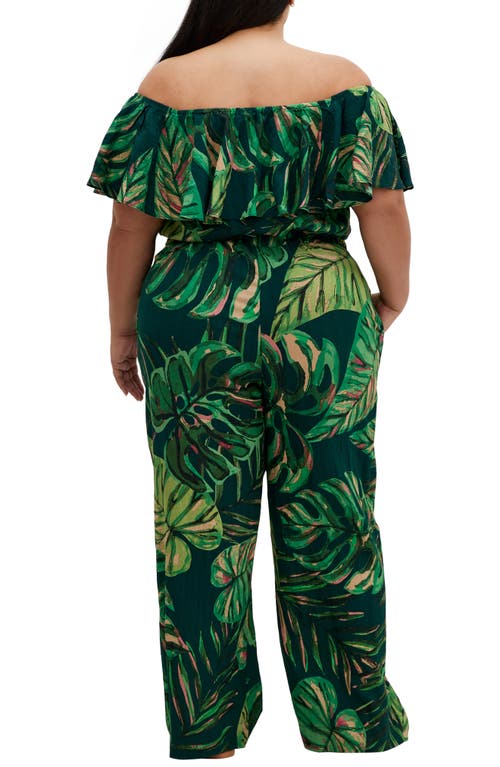 City Chic Peta Palm Jumpsuit In Night Palm
