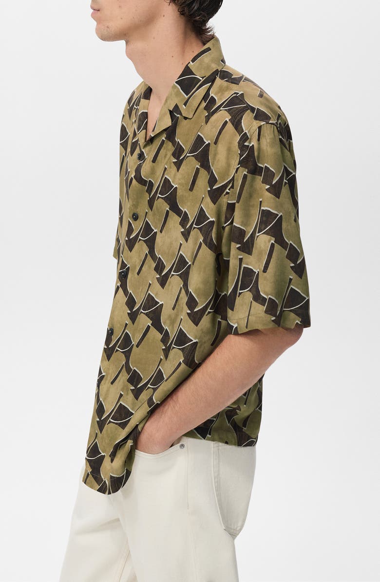 MANGO Abstract Print Camp Shirt, Alternate, color, Ochre