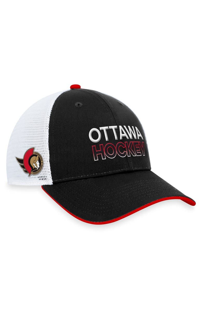 FANATICS Men's Fanatics Branded Black Ottawa Senators Authentic Pro Rink Trucker Adjustable Hat, Main, color,