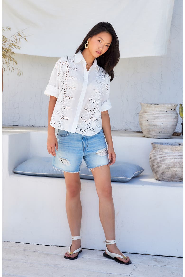 Alisa Eyelet Shirt, Alternate, color, WHITE