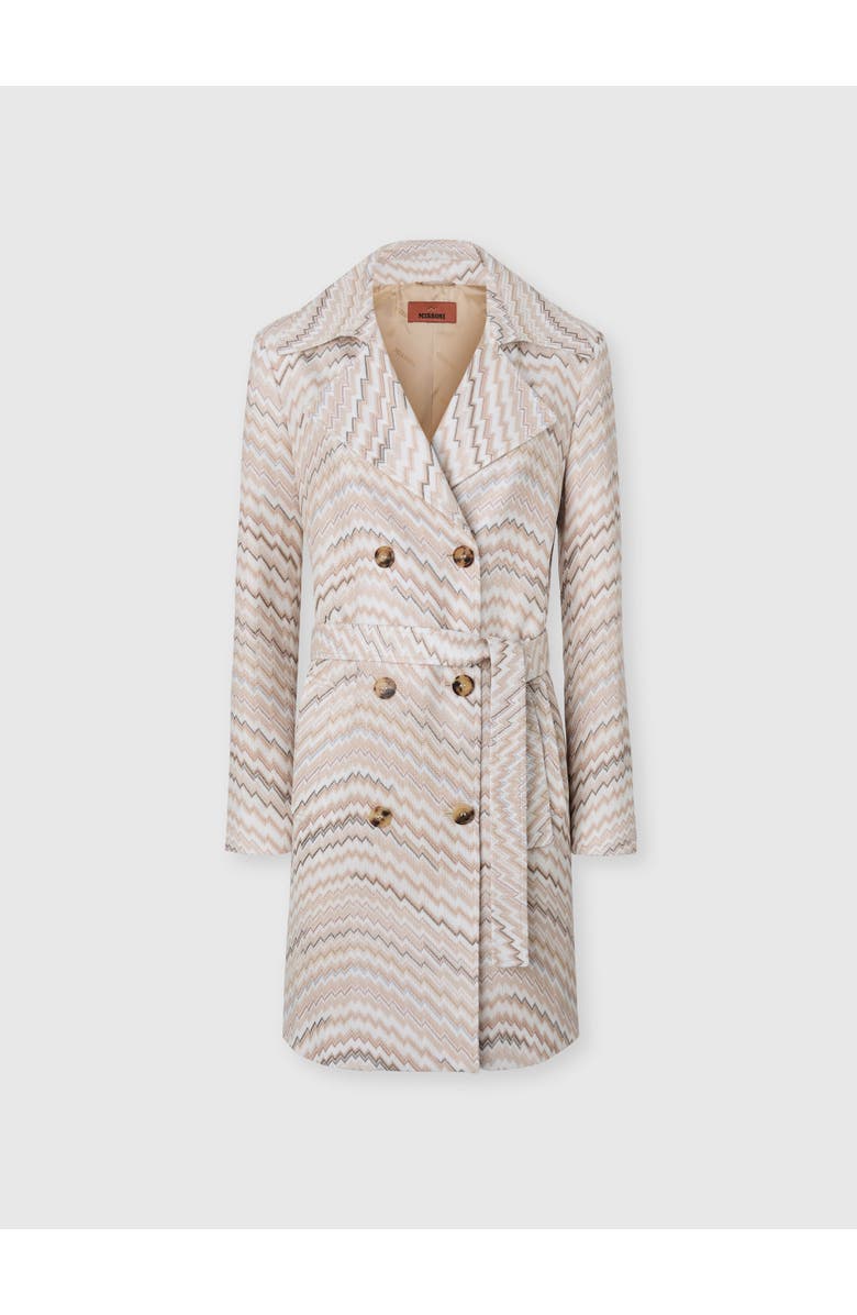 Missoni Double-breasted Trench Coat With Wavy Zigzag Pattern, Main, color, White & Beige