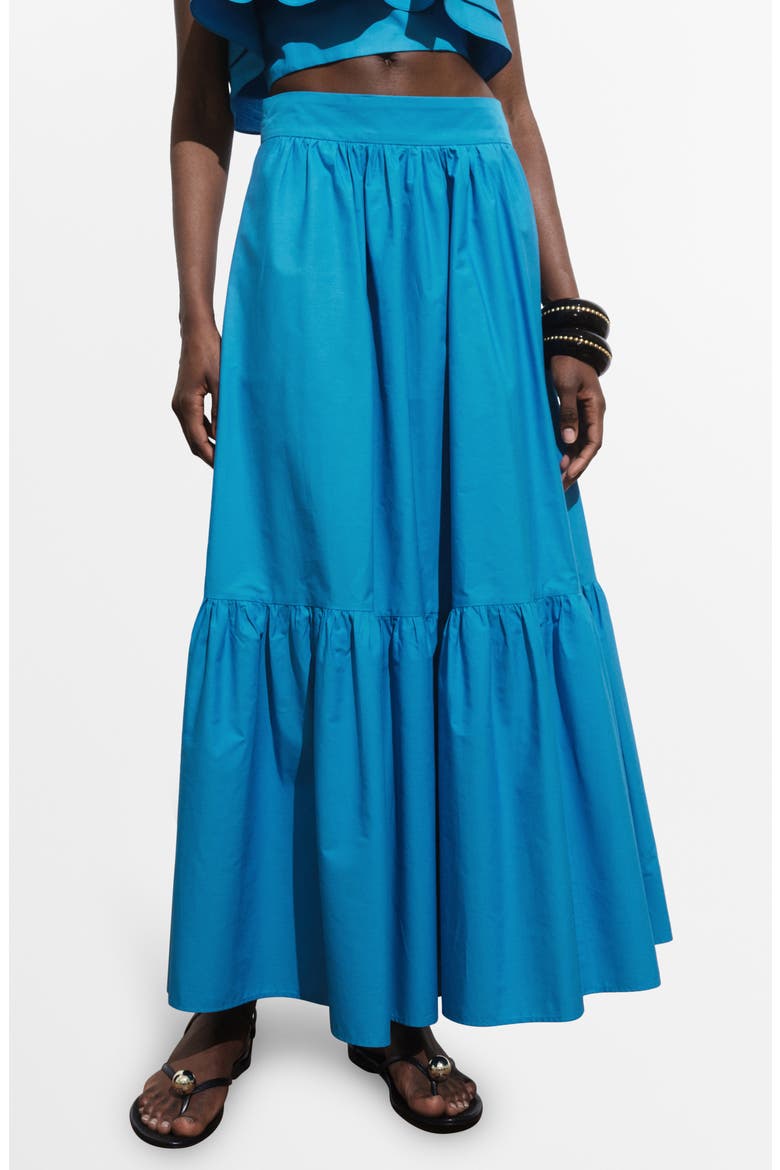 Tiered Cotton Maxi Skirt, Main, color, BLUE