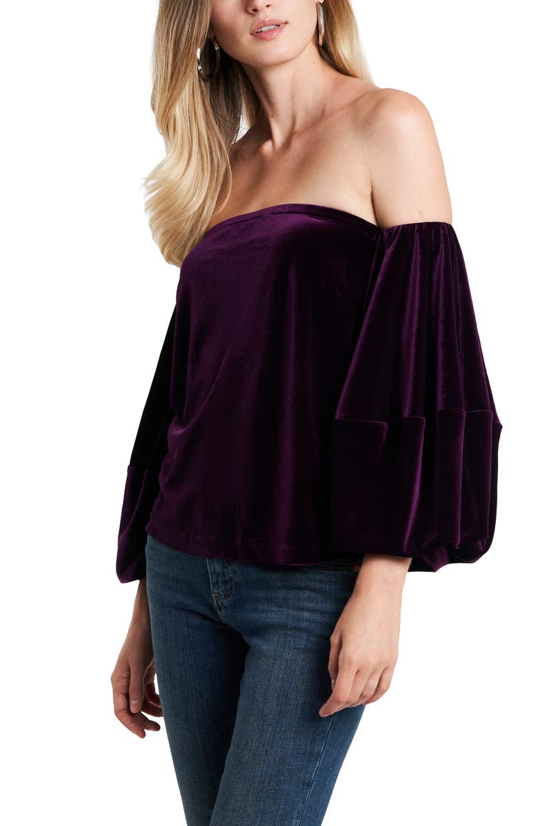 1.STATE Off the Shoulder Velvet Top, Main, color, Deep Plum