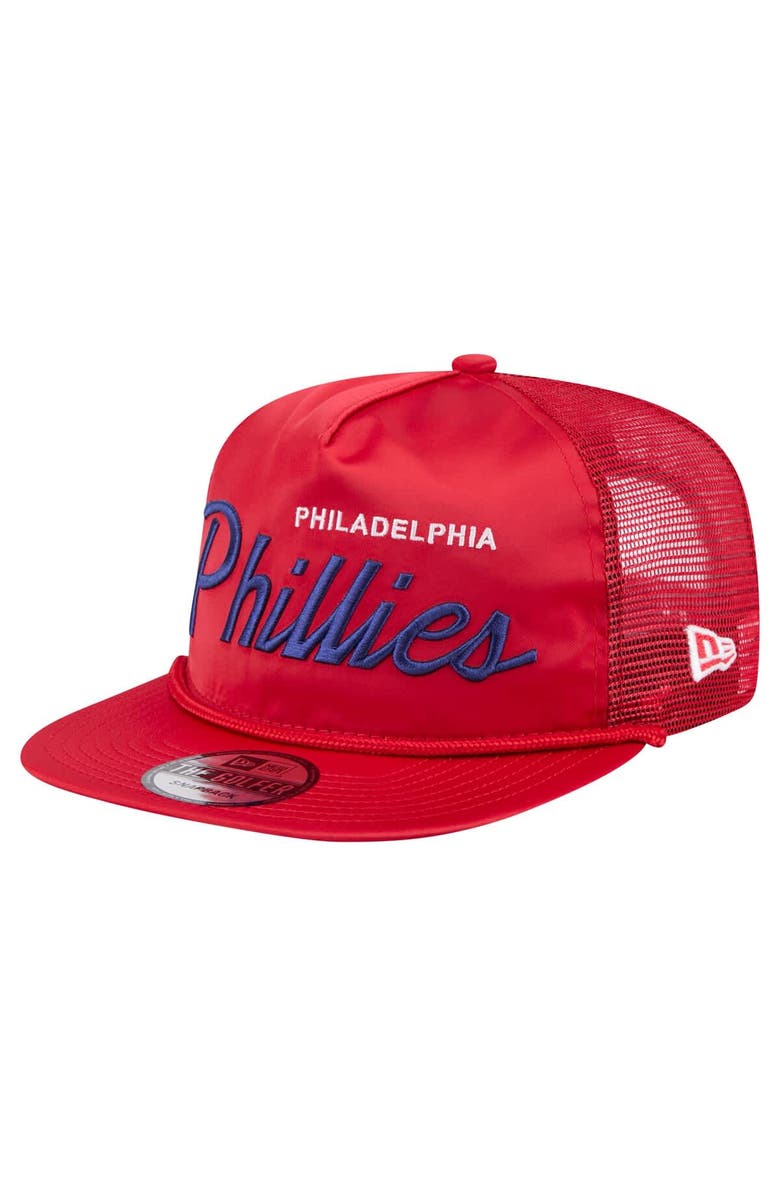 New Era Men's New Era Red Philadelphia Phillies Retro Satin Script Golfer Adjustable Hat, Main, color, Red