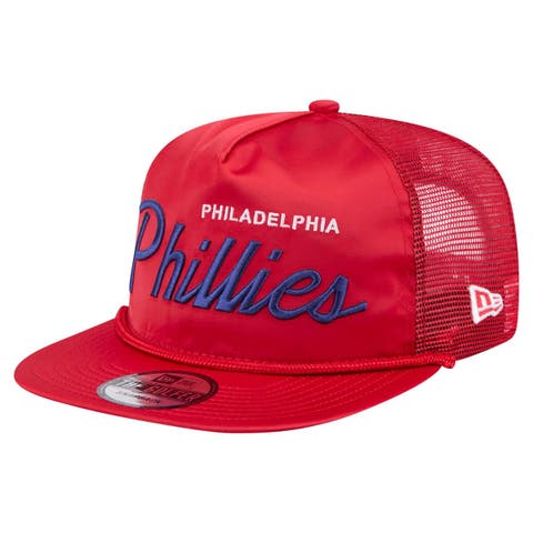 Men's New Era Red Philadelphia Phillies Retro Satin Script Golfer Adjustable Hat