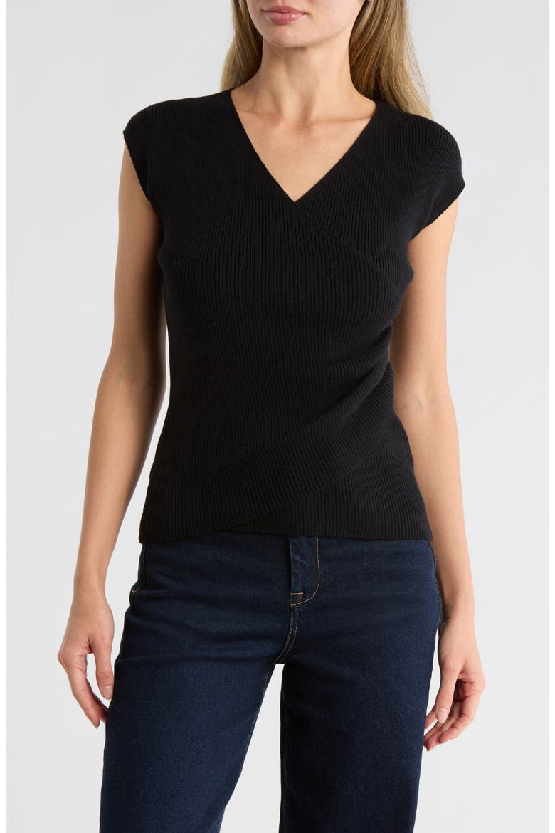 Cap Sleeve Wrap Sweater, Main, color, BLACK