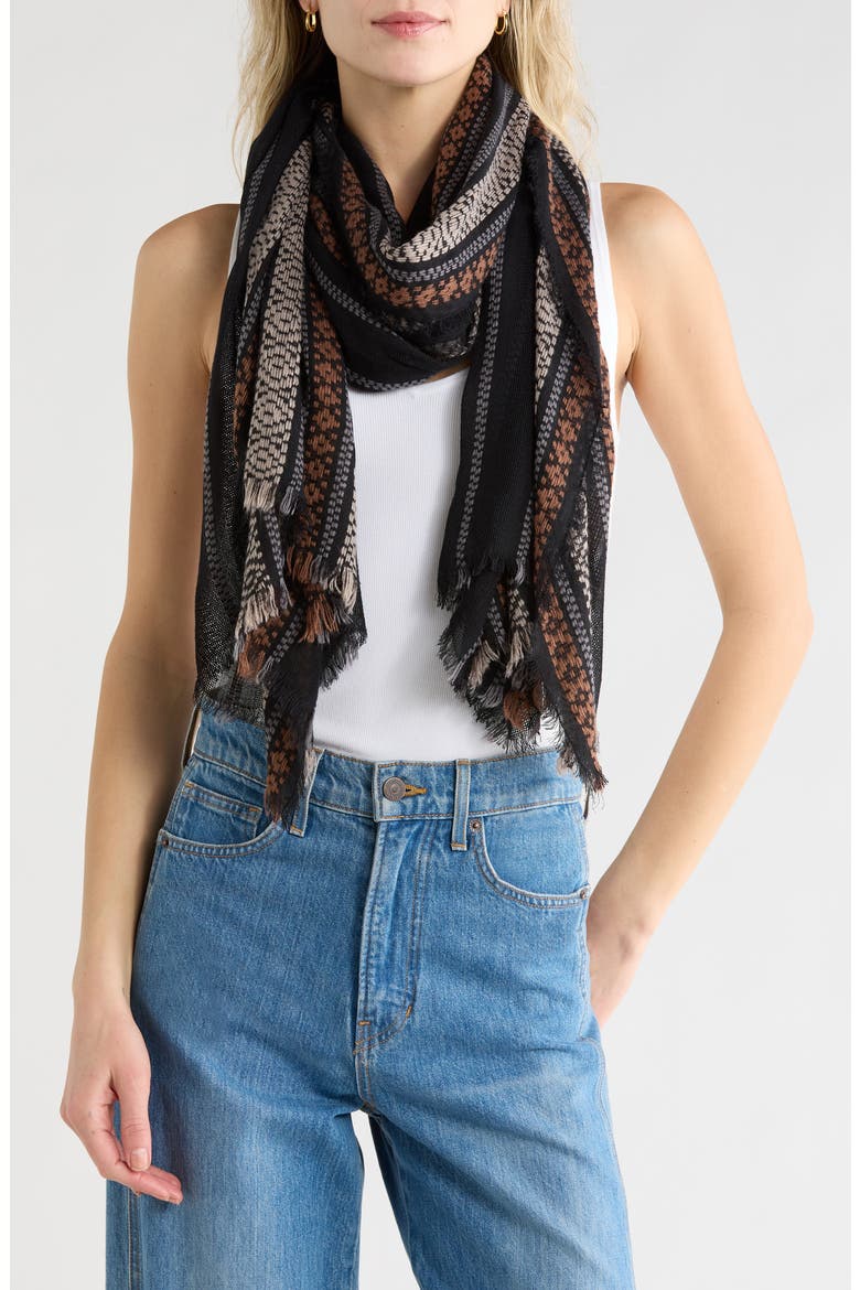 Geometric Stripe Scarf, Main, color, BLACK- GREY