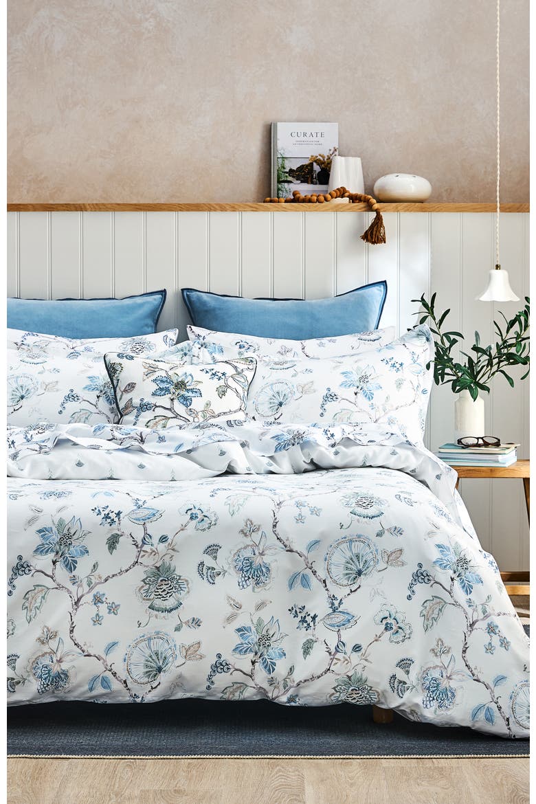 Tropical Floral Luxury Cotton Sateen Reversible Duvet Cover Sets, Alternate, color, Blue