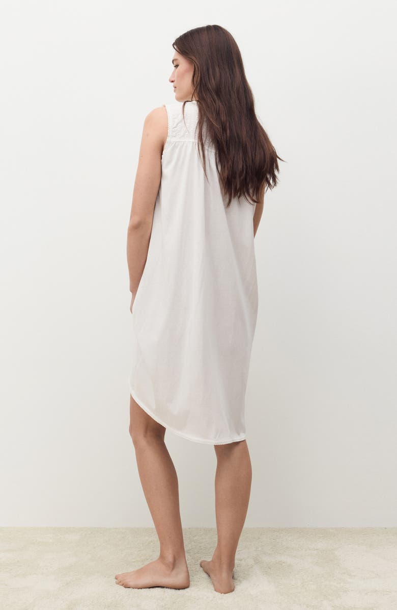 MANGO Embroidered Eyelet Yoke Sleeveless Cotton Nightgown, Alternate, color, White