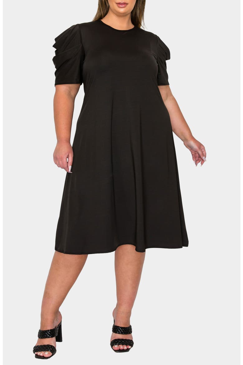 Aleyna Puff Sleeve A-Line Dress, Alternate, color, BLACK