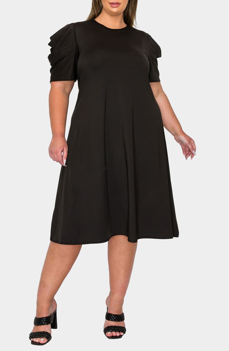 L I V D Aleyna Puff Sleeve A-Line Dress, Alternate, color, Black