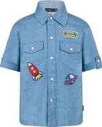 Rock Your Kid Kids' Space Appliqué Short Sleeve Cotton Chambray Snap-Up Shirt