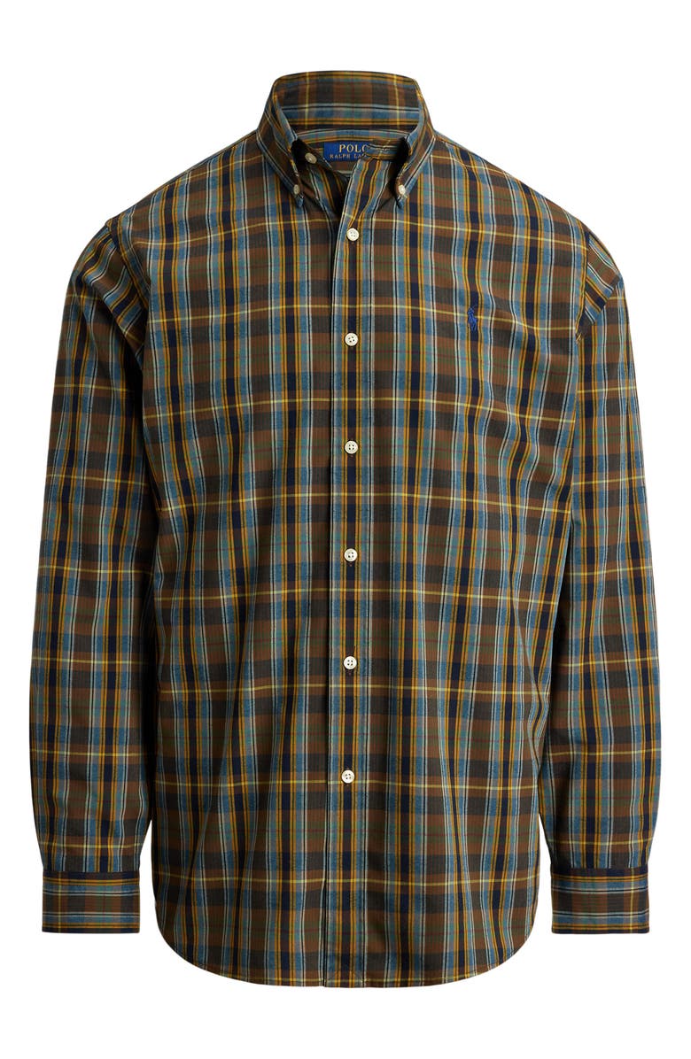 Polo Ralph Lauren Classic Fit Plaid Performance Oxford Button-Down Shirt, Alternate, color, Navy Brown Multi