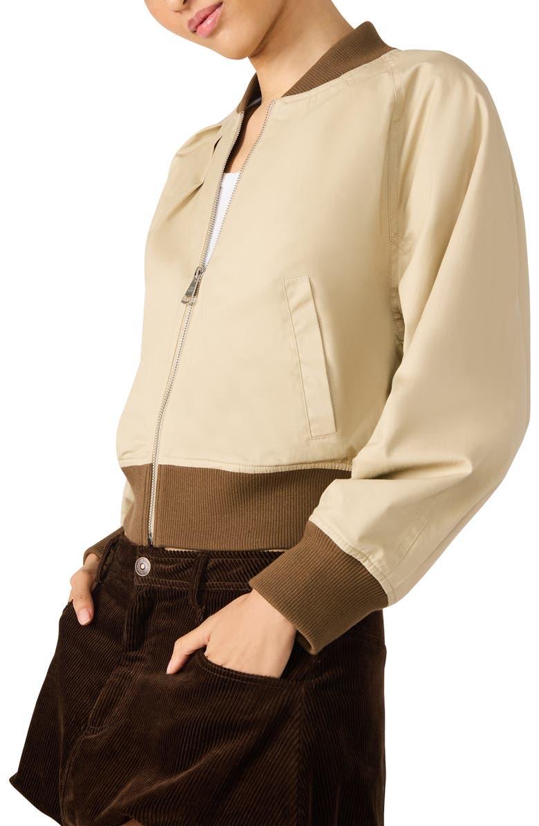 Steve Madden Bray Cotton Crop Bomber Jacket, Alternate, color, Khaki