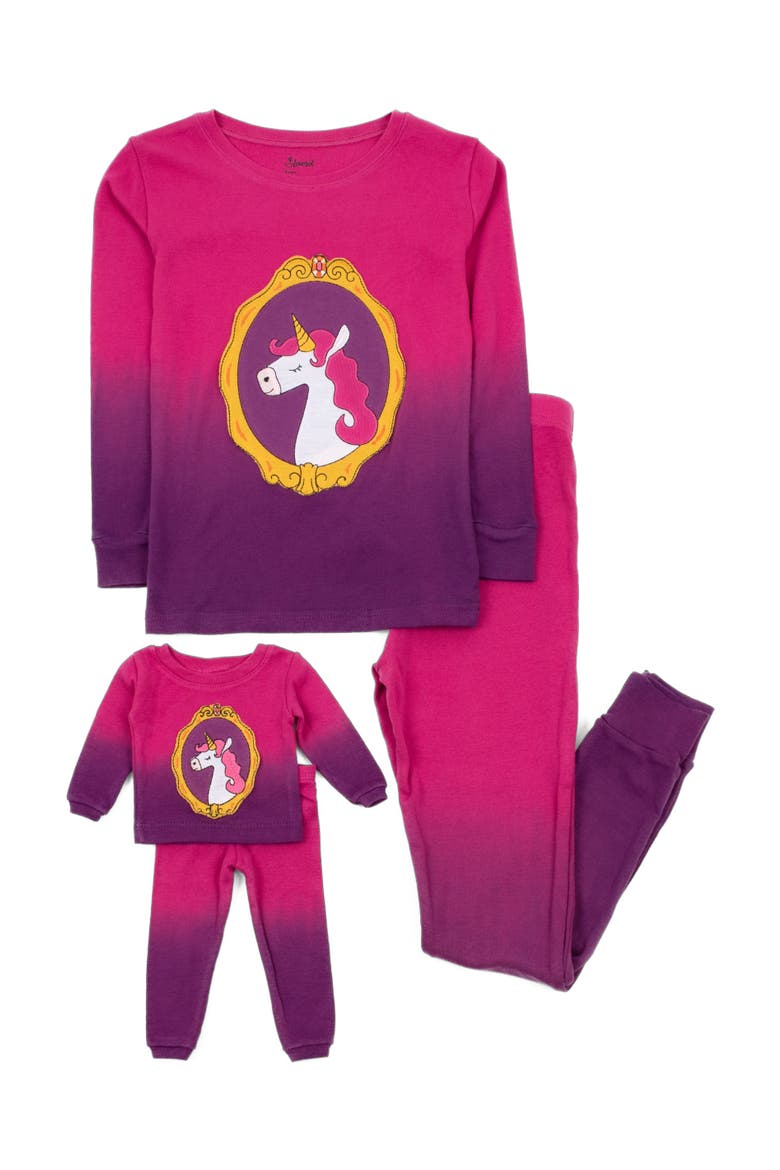 Girls & Matching Doll 2-pc. Cotton Pajamas, Fantasy & Character Prints, Main, color, Unicorn Tie Dye Pink