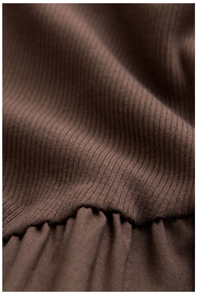 Long Sleeve Mixed Media Midi Dress, Alternate, color, BROWN