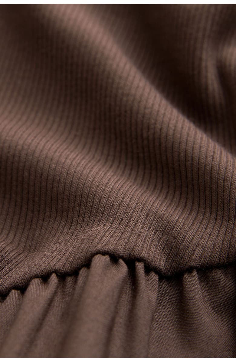 NEXT Long Sleeve Mixed Media Midi Dress, Alternate, color, Brown