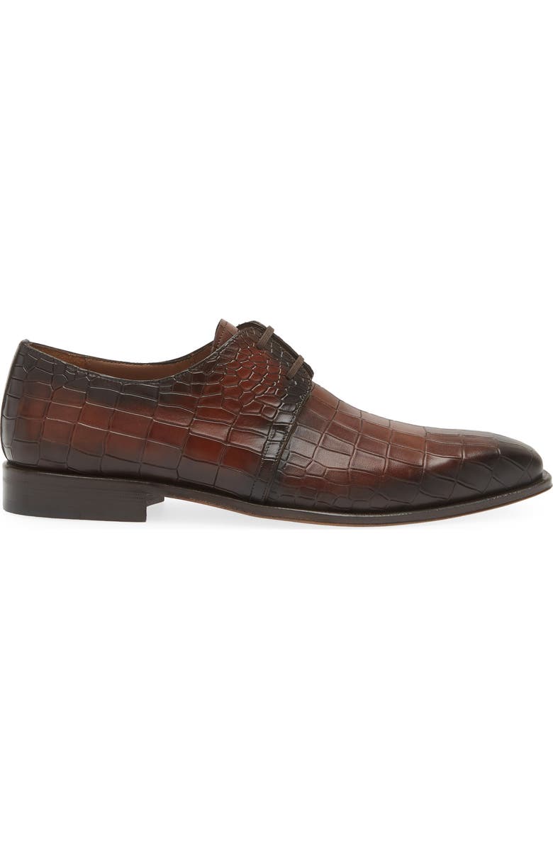 Mezlan Croc Embossed Derby, Alternate, color, Cognac