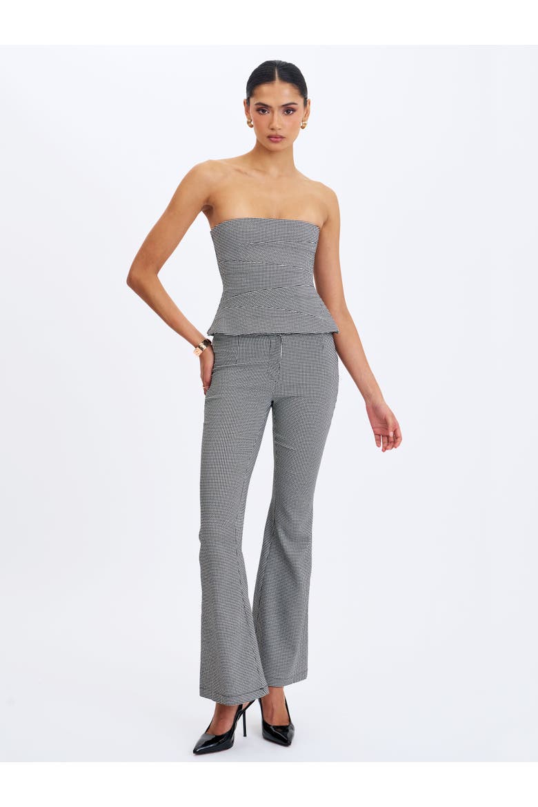 Ulla Micro-Houndstooth Strapless Peplum Top, Alternate, color, Hounstooth Grey