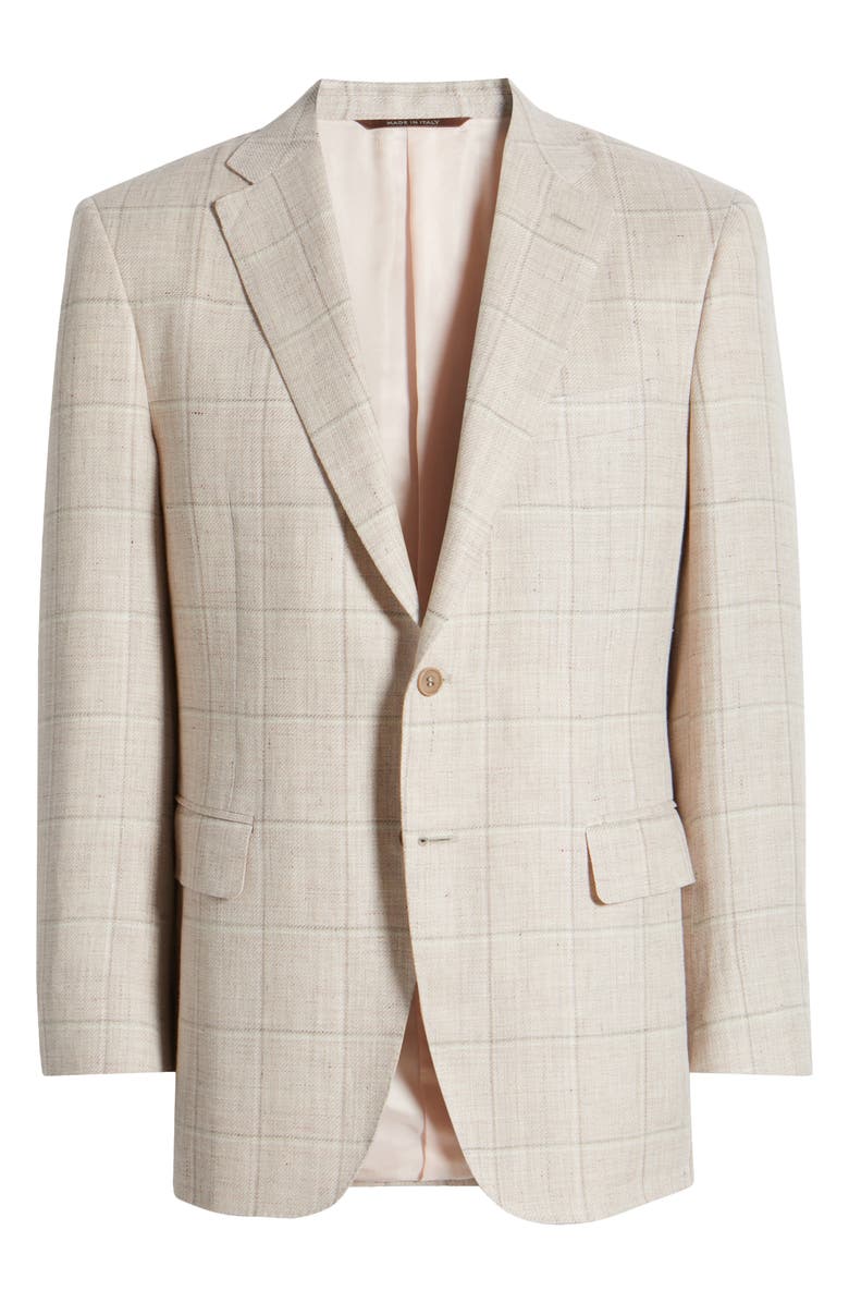 Canali Siena Regular Fit Windowpane Check Linen & Wool Twill Sport Coat, Alternate, color, Pink