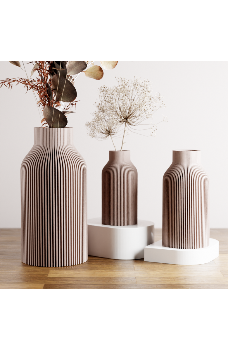 Modernized Pottery Bottle Vase - Set Of 3 Vases, Main, color, Muted White - W/ Insert