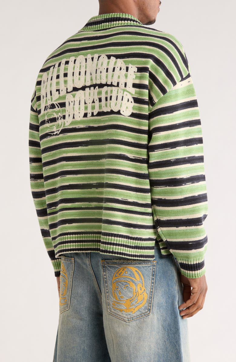 Billionaire Boys Club Curve Stripe Cotton Quarter Zip Graphic Sweater, Alternate, color, Black