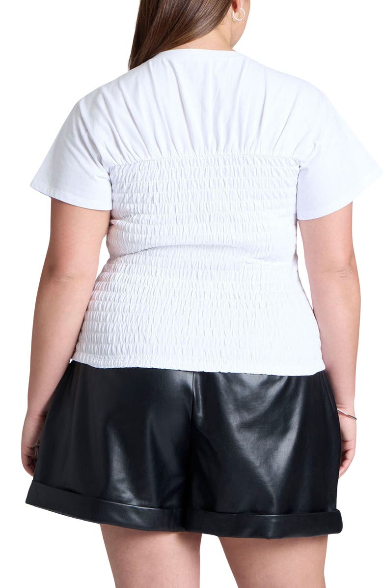 ELOQUII Cotton Smocked T-Shirt, Alternate, color, 