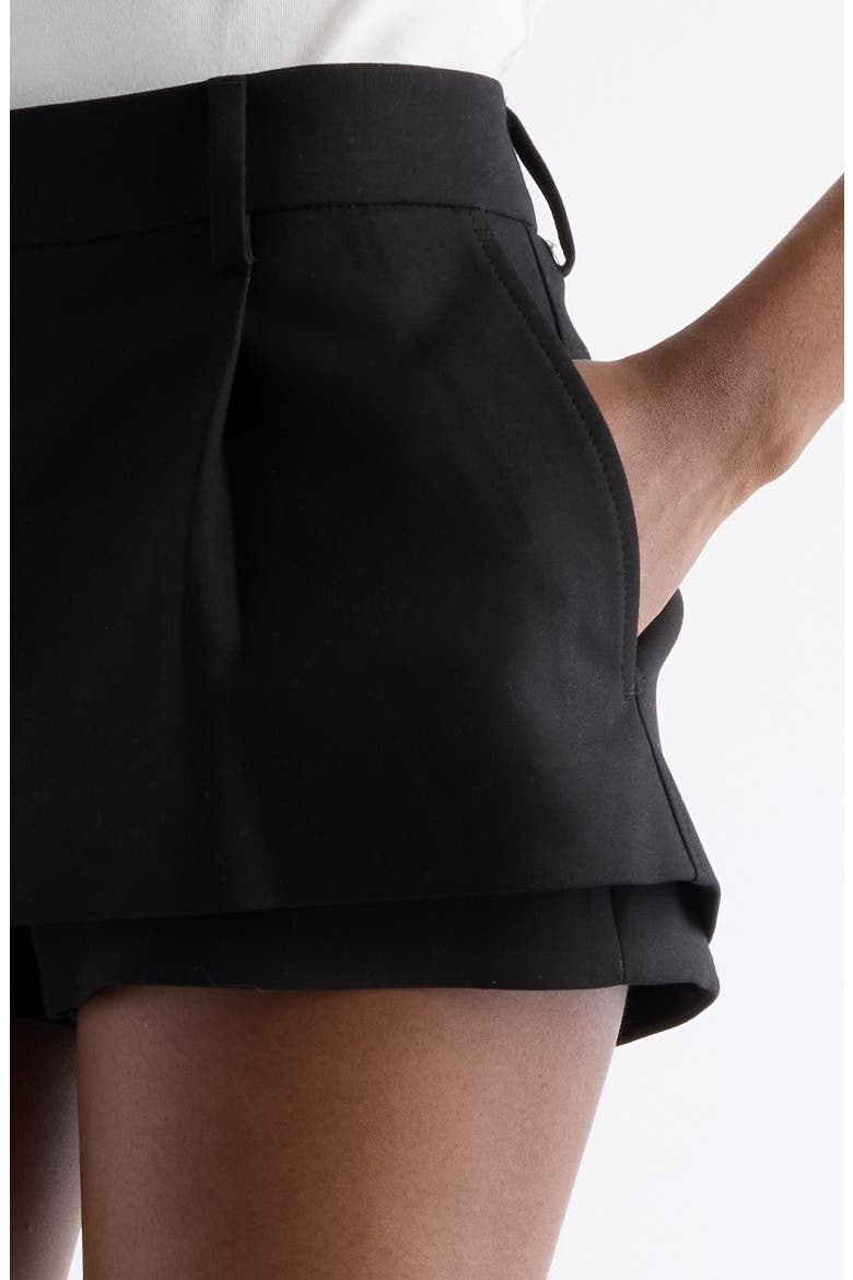 Ikka Layered Pleated Organic Cotton Sateen Miniskirt, Alternate, color, BLACK