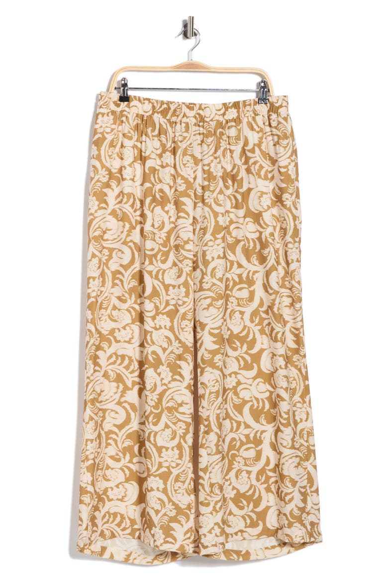 Wide Leg Printed Pants, Alternate, color, CARAMEL/ IVORY FLORAL SWIRL