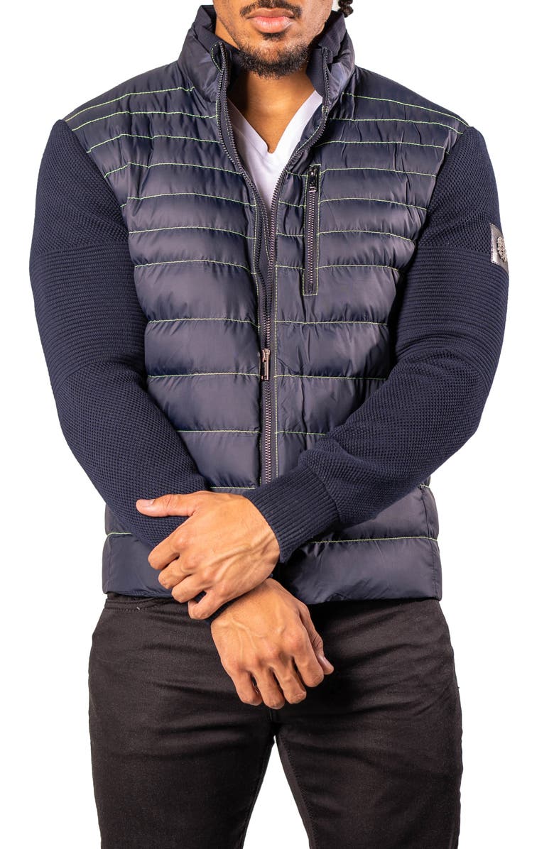 Maceoo Quilted & Knit Bomber Jacket, Alternate, color, Blue