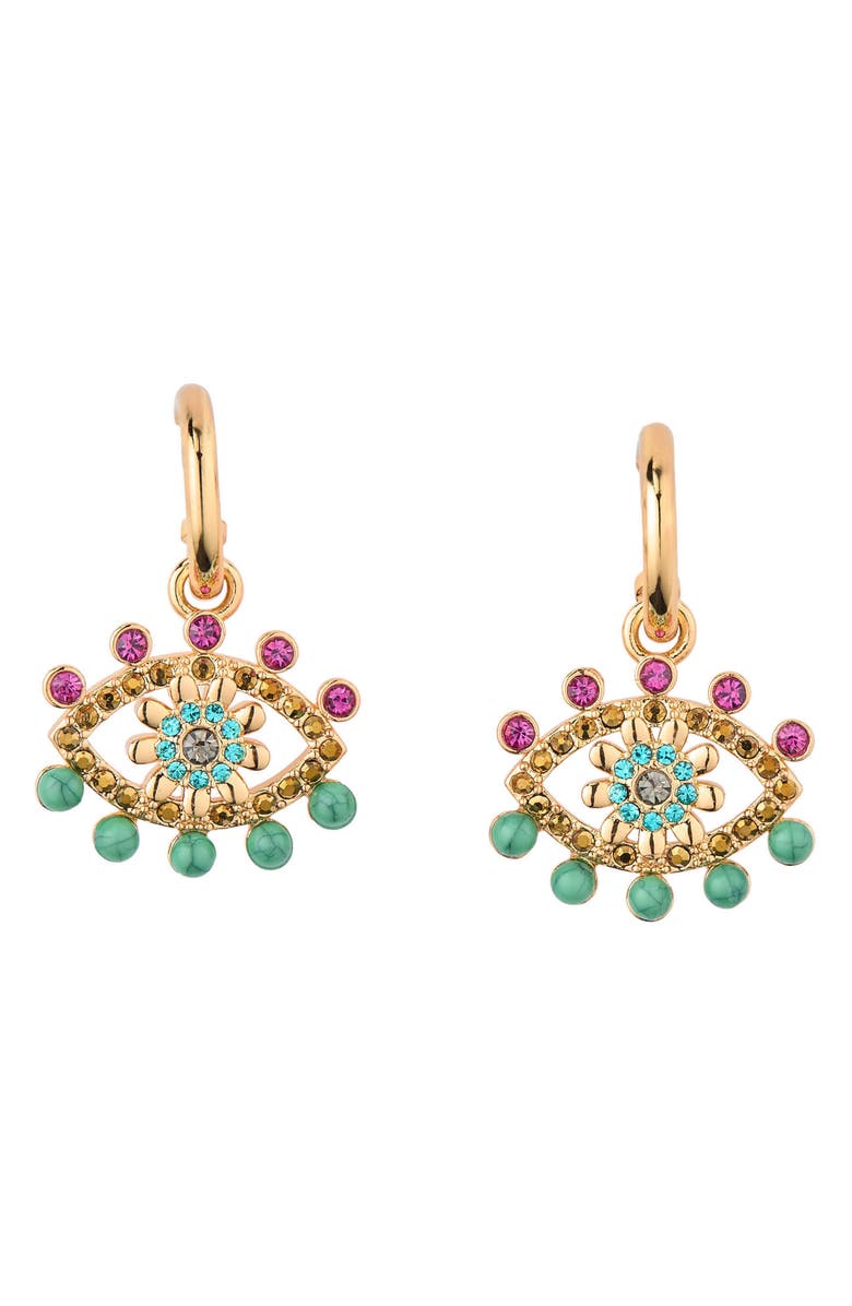 Kurt Geiger London Beaded Evil Eye Drop Huggie Earrings, Main, color, Brass/ Turquoise Multi