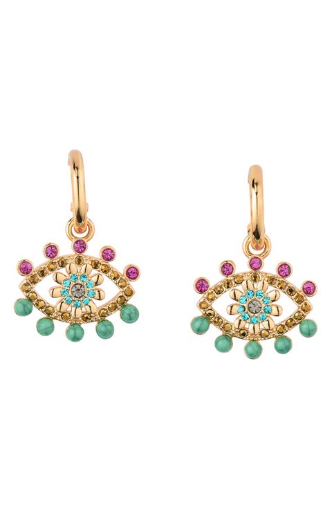 Beaded Evil Eye Drop Huggie Earrings