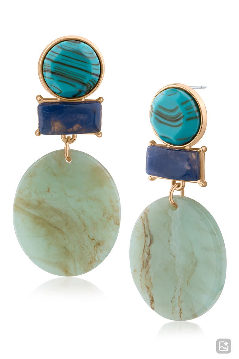 Geometric Boho Statement Drop Earrings (Nordstrom Exclusive), Main, color, GREEN/ GOLD