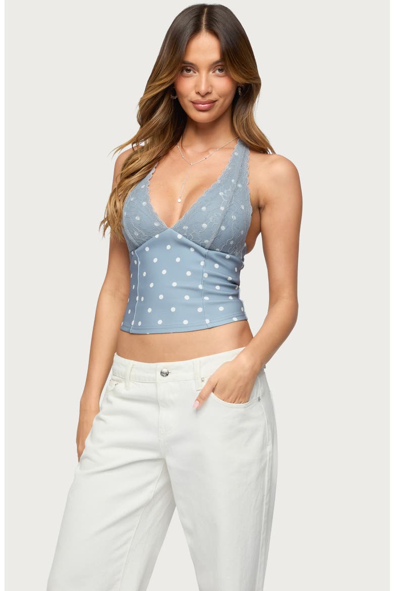 Lacy Dot Crop Halter Top, Alternate, color, GRAY