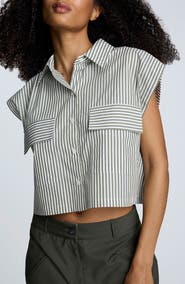 Kenneth Cole Stripe Short Sleeve Cotton Button-Up Shirt