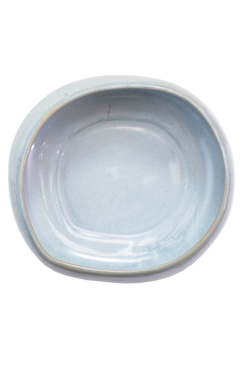 Organic Shaped Stoneware Bowl with Reactive Glaze, White, Alternate, color, Blue