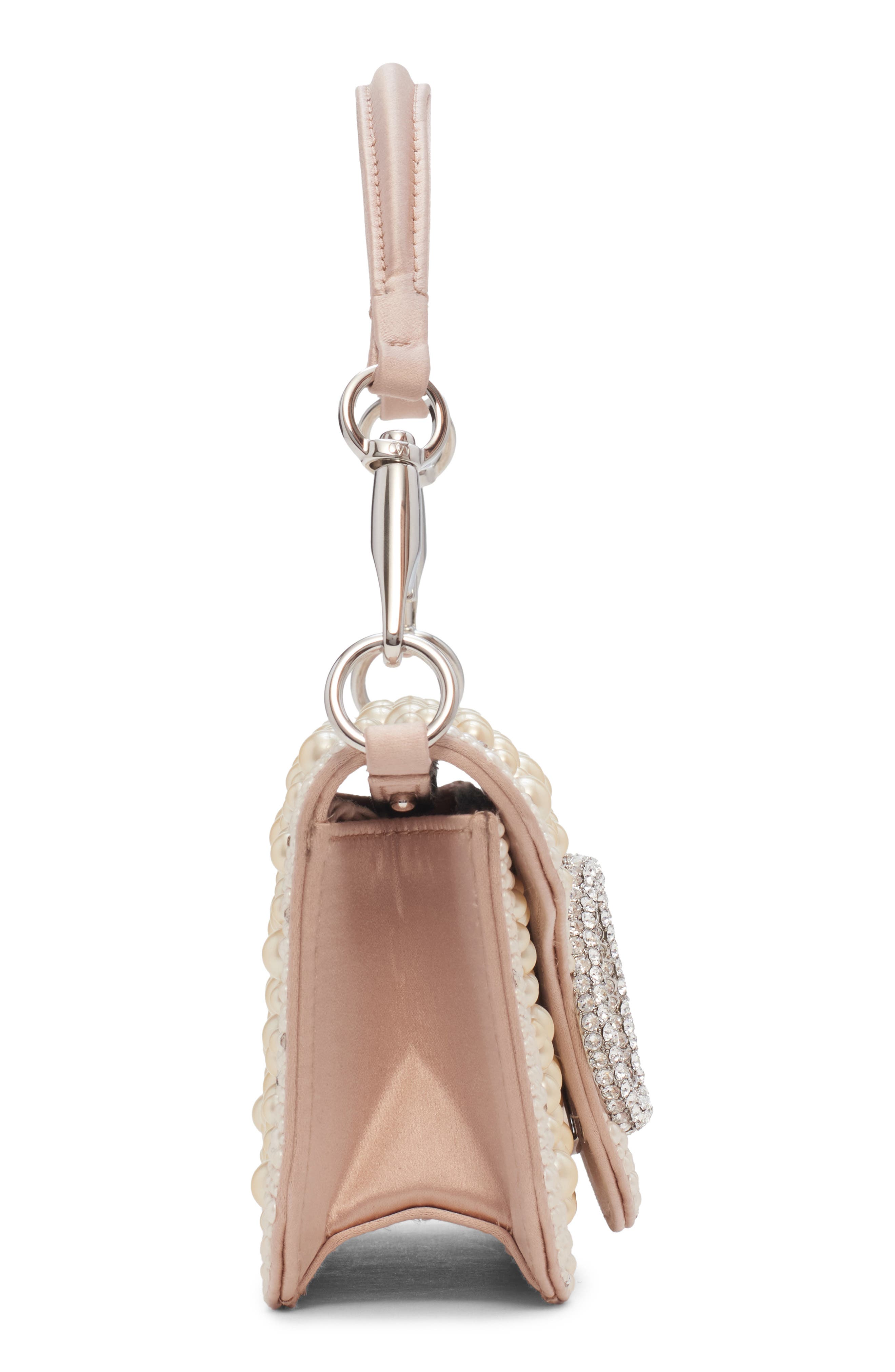 Valentino Garavani Small Locò VLOGO Faux Pearl & Crystal Embellished Satin Shoulder Bag, Alternate, color, White/ Cream