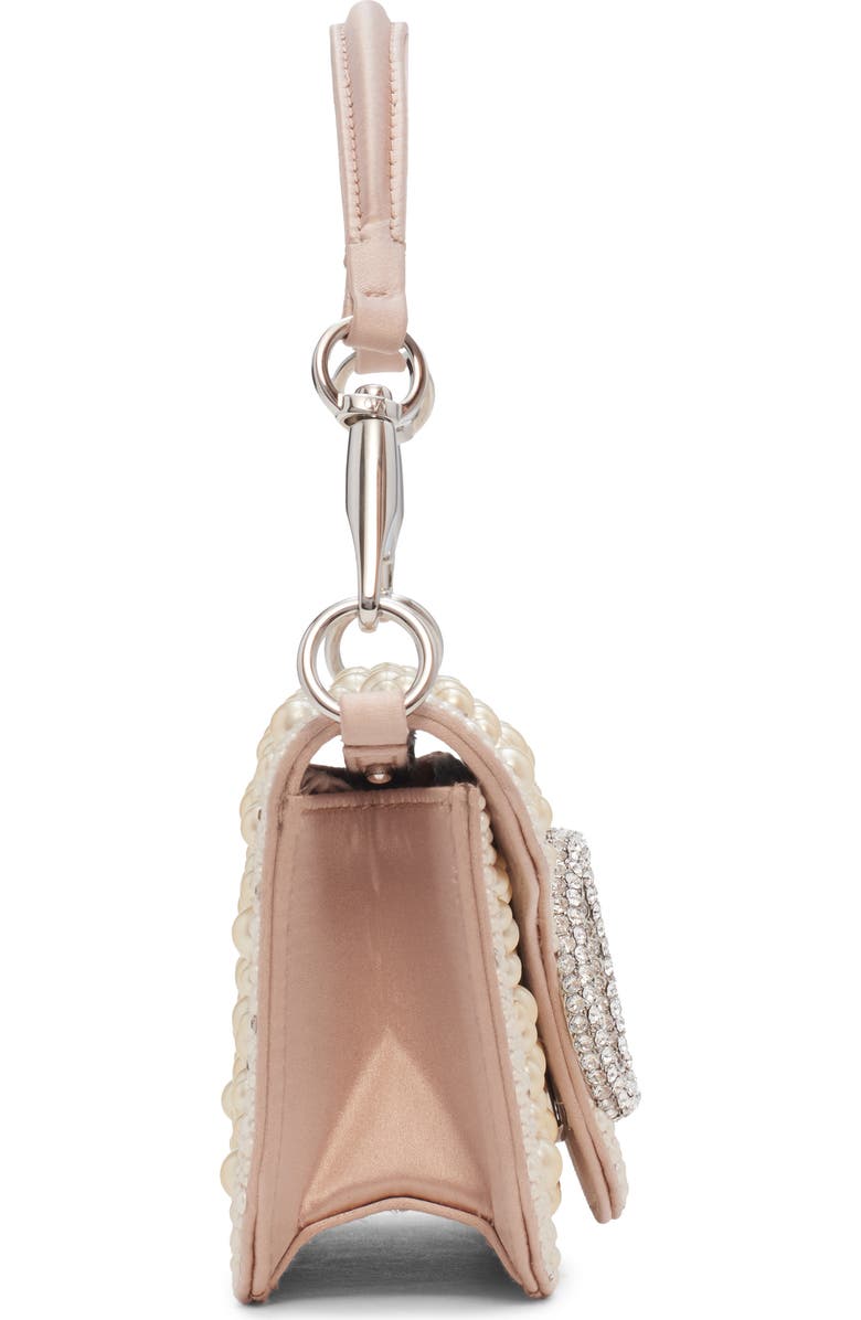 Valentino Garavani Small Locò VLOGO Faux Pearl & Crystal Embellished Satin Shoulder Bag, Alternate, color, White/ Cream