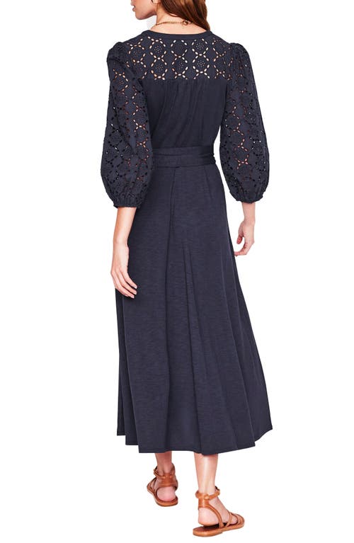 BODEN BODEN EYELET TIE WAIST LONG SLEEVE JERSEY MAXI DRESS