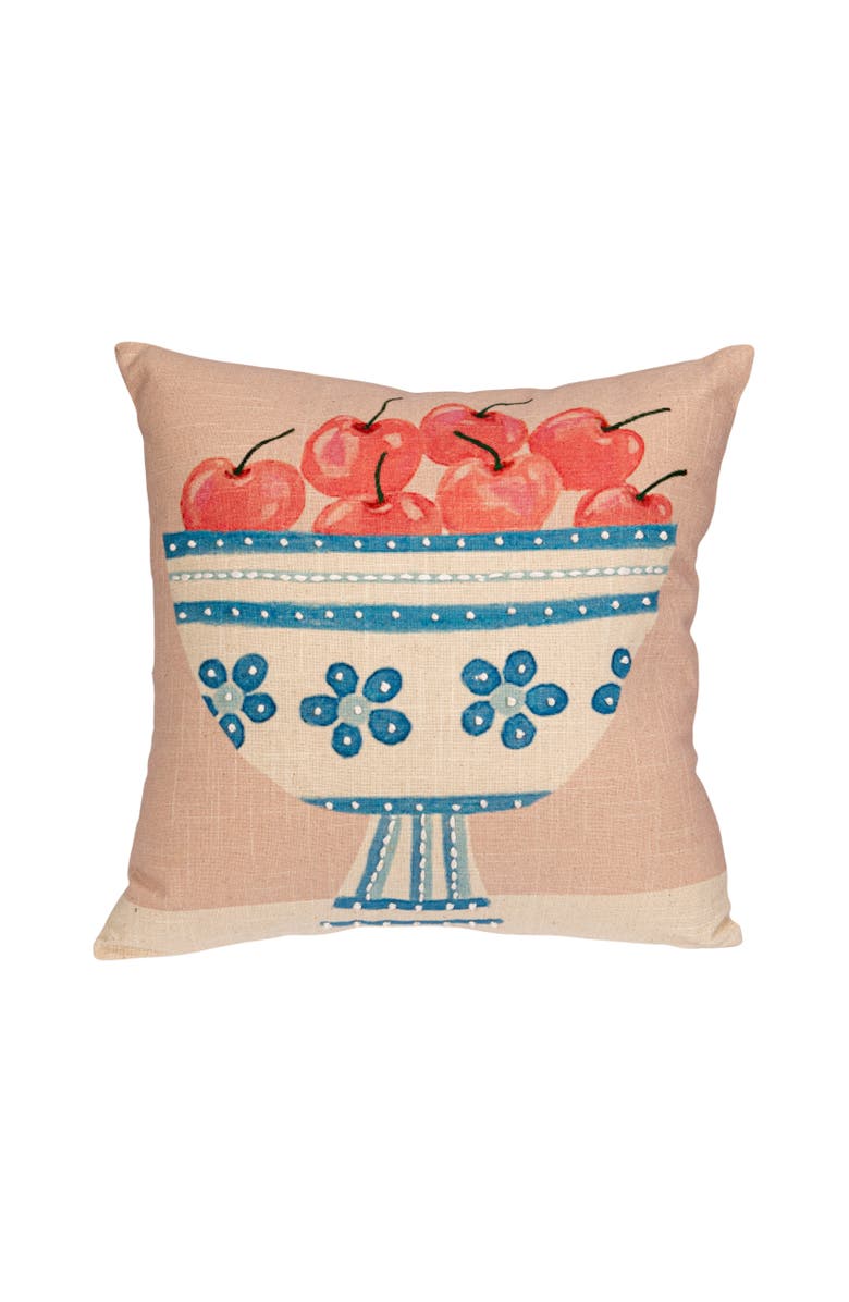 Storied Home Cotton Printed Slub Pillow with Fruit Bowl, Embroidery and French Knots, Multi Color, Main, color, Pink