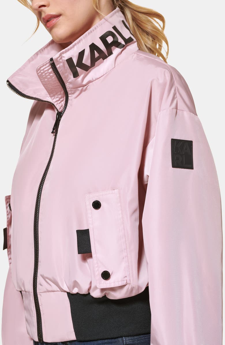 KARL LAGERFELD PARIS Logo Collar Bomber Jacket, Alternate, color, Blush