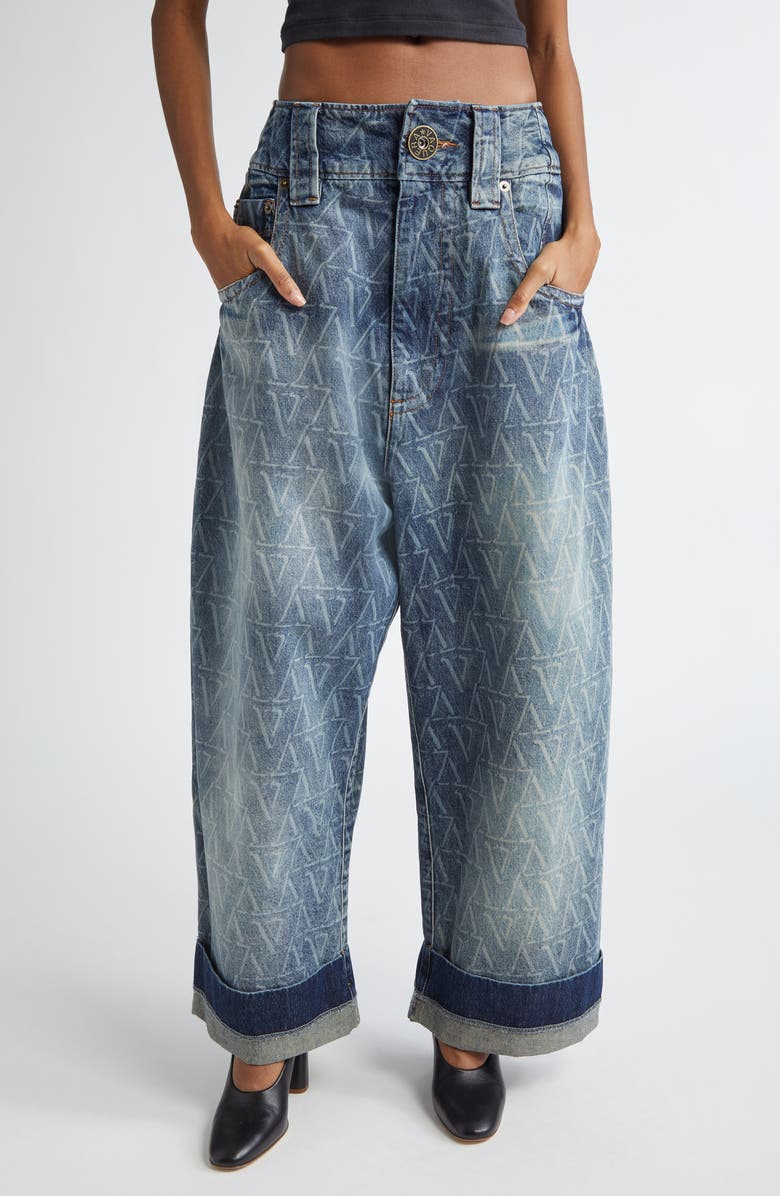 Vaquera Baby Oversize Monogram High Waist Cuffed Wide Leg Jeans, Main, color, 