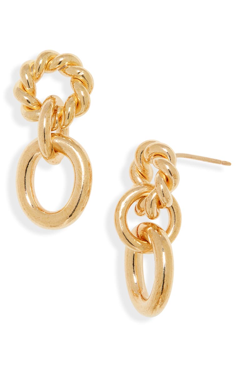 Baby Lou Drop Earrings, Main, color, BRASS