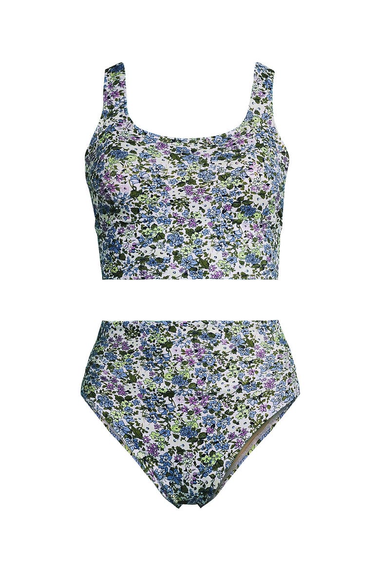 Tugless Tankini Top and High Waisted Bottom Swimsuit Set, Alternate, color, White/Lilac Multi Ditsy Floral