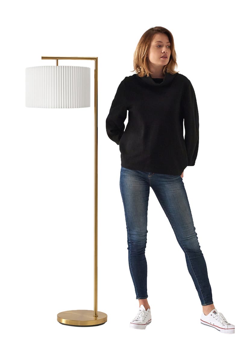 Brightech Montage Modern 60" LED Smart Home Compatible Floor Lamp with Pleated Lamp Shade, Bulb Included, Alternate, color, Antique Brass